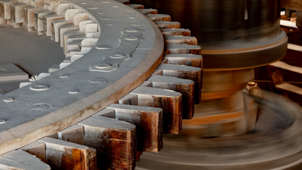 Close-up of a large industrial gear